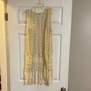 Maurices Beige Crochet Vest with Fringe